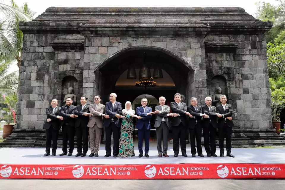 Para Menteri Perdagangan negara-negara di ASEAN saat ASEAN Economic Ministers Retreat ke-29, di Magelang, Jawa Tengah, Rabu, 22 Maret 2023.