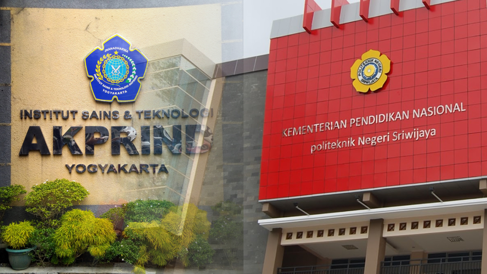 Potret Gedung Institut Sains & Teknologi AKPRIND (IST AKPRIND) Yogyakarta dan Gedung Politeknik Negeri Sriwijaya
