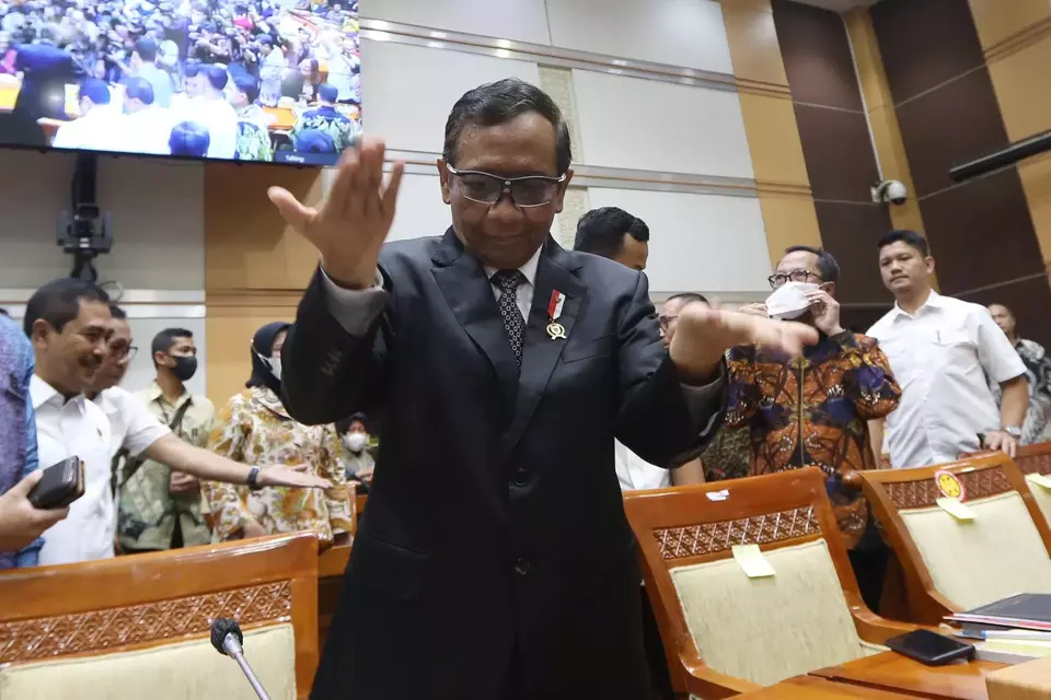 Menkopolhukam sekaligus Ketua Komite Koordinasi Nasional Pencegahan dan Pemberantasan Tindak Pidana Pencucian Uang (Komite TPPU) Mahfud MD saat di Komisi III DPR RI, Gedung Parlemen Senayan, di Jakarta, Rabu, 29 Maret 2023.
