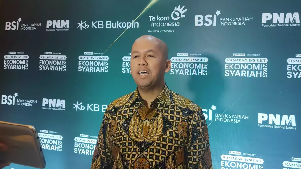 Direktur Finance dan Strategy PT Bank syariah Indonesia Tbk Ade Cahyo Nugroho di sela acara Ramadan Insight: Ekonomi Syariah 2023 di The Westin Hotel, Kamis, 30 Maret 2023. 