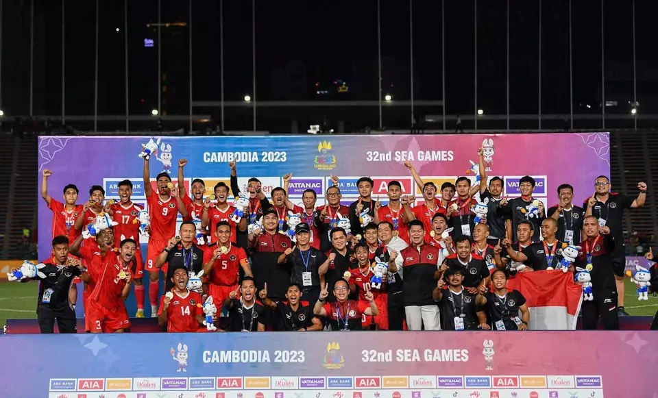 Selebrasi Timnas U-22 Indonesia meraih emas SEA Games 2023.