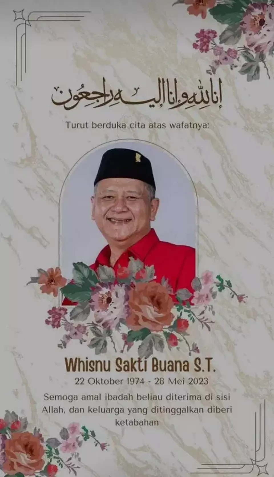 Mantan Wakil Wali Kota Surabaya Whisnu Sakti Buana meninggal dunia.