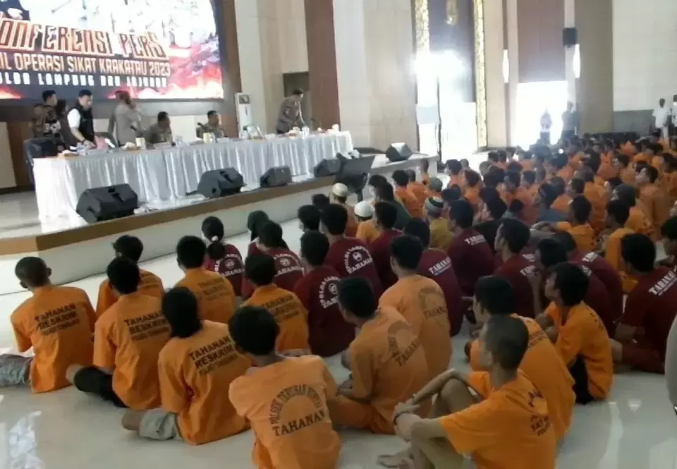 Polda Lampung menangkap 307 pelaku kejahatan yang diungkap dalam Operasi Sikat Krakatau 2023. Para pelaku kejabatan dihadirkan dalam konferensi pers di Markas Polda Lampung, Rabu, 31 Mei 2023.