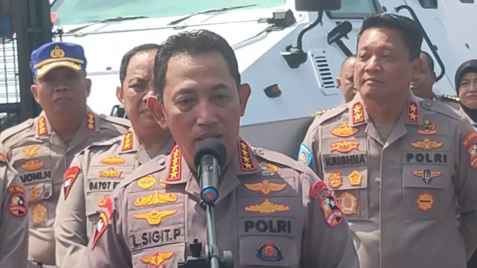 Kapolri Jenderal Listyo Sigit Prabowo saat konferensi pers di Pusat Misi Internasional Polri, Serpong, Tangerang Selatan, Rabu 31 Mei 2023.