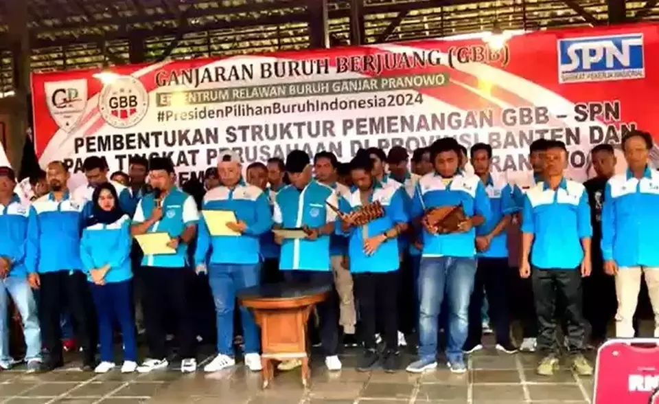Ganjaran Buruh Berjuang (GBB) mengkonsolidasikan buruh perusahaan-perusahaan di Banten di kota Tangerang, Selasa, 30 Mei 2023.