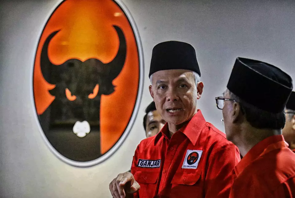 Bakal Capres Ganjar Pranowo saat sesi konferensi pers di Rakernas III PDI Perjuangan di Sekolah Partai, Jakarta Selatan, Selasa 6 Juni 2023. 