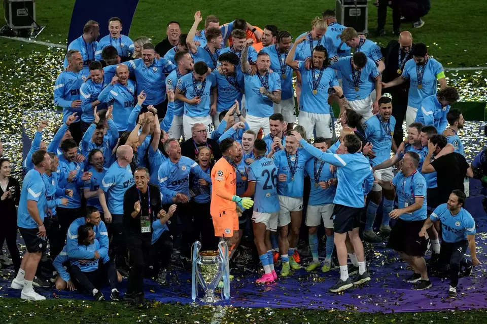 Selebrasi Manchester City menjuarai Liga Champions 2023.