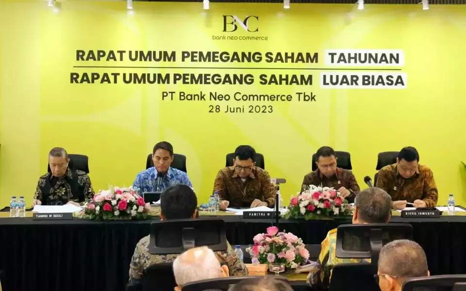 Rapat Umum Pemegang Saham Tahunan (RUPST) PT Bank Neo Commerce Tbk (BBYB) di Jakarta, Jumat, 28 Juni 2023