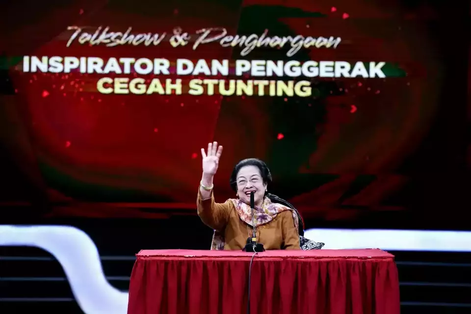 Presiden kelima RI Megawati Soekarnoputri di acara Penghargaan Penggerak Cegah Stunting di Jakarta, Senin, 17 Juli 2023.