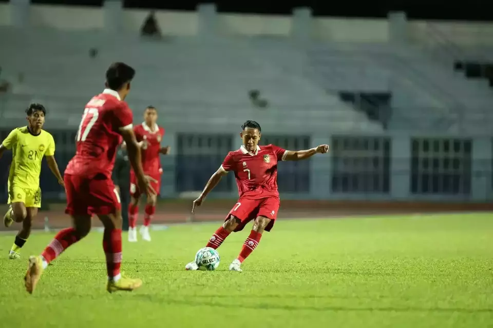 Pemain Timnas U-23 Indonesia, Beckham Putra, saat melawan Malaysia dalam Piala AFF U-22, Jumat, 18 Agustus 2023.