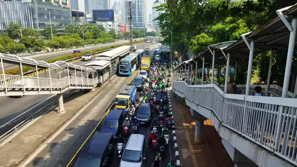 Kemacetan yang terjadi di Jalan Gatot Soebroto menuju Pancoran.