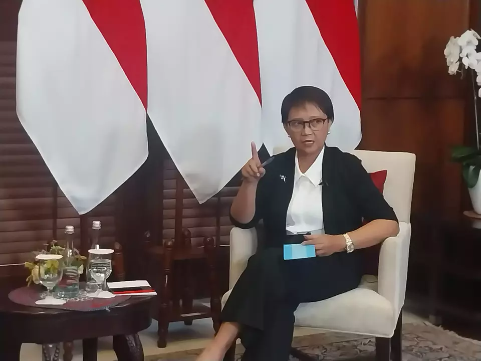 Menteri Luar Negeri Retno Marsudi saat diwawancarai BTV di Jakarta, Selasa, 12 September 2023.