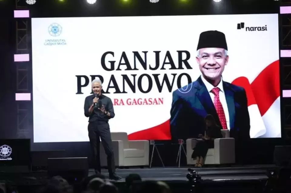 Ganjar Pranowo dalam dalam acara Mata Najwa yang digelar di kampus UGM, Sleman, DIY, Selasa 19 September 2023.