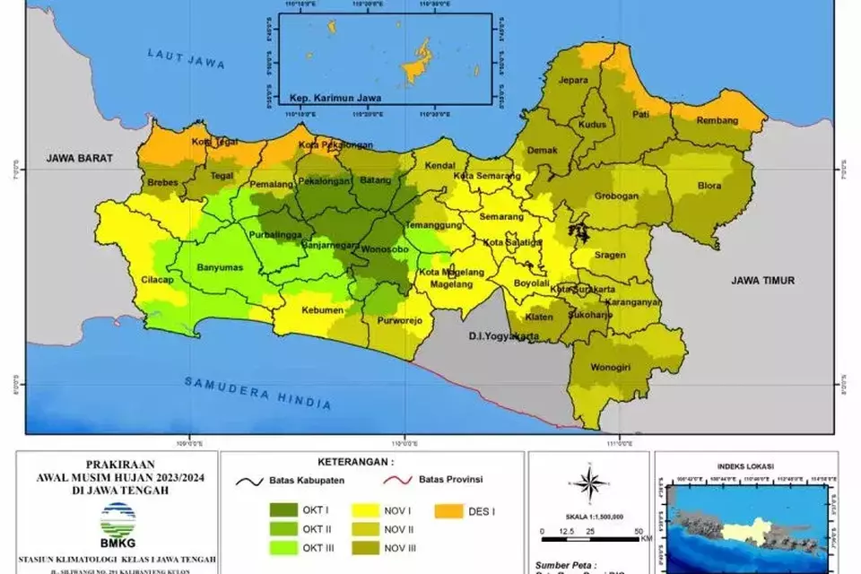 Prakiraan awal musim hujan wilayah Jawa Tengah.