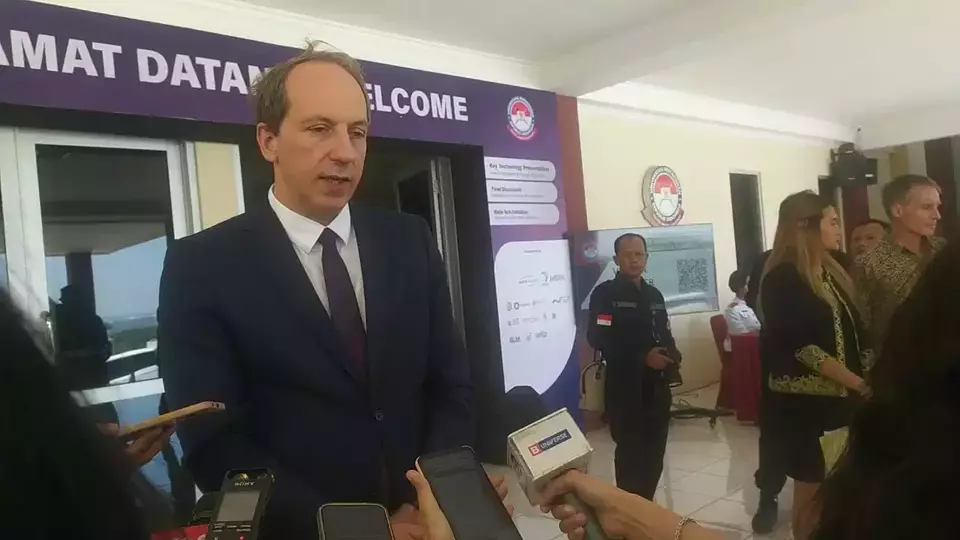 Duta Besar Prancis untuk Indonesia Fabien Penone kepada wartawan di sela-sela acara Water Security Seminar di Sentul, Jumat, 22 September 2023.