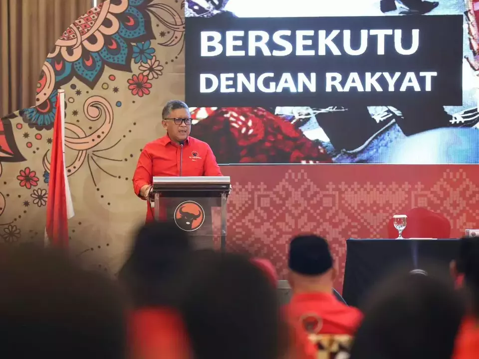 Sekjen PDIP Hasto Kristiyanto saat membuka Rakerda DPD PDIP Provinsi Gorontalo, Jumat, 22 September 2023.