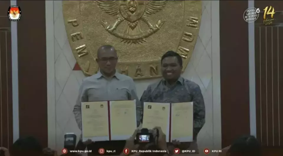 Komisi Pemilihan Umum (KPU) menandatangani kerja sama dengan Tiktok Indonesia di kantor KPU, Jakarta, Rabu, 15 November 2023.