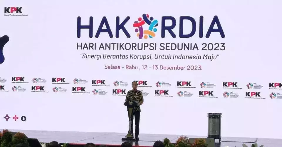 Presiden Joko Widodo (Jokowi) menghadiri agenda Hari Antikorupsi Sedunia (Hakordia) di Istora Senayan, Jakarta, Selasa 12 Desember 2023.