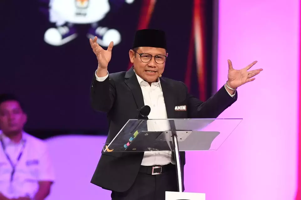 Calon wakil presiden Muhaimin Iskandar menyampaikan visi dan misinya saat debat cawapres pemilu 2024 di Jakarta Convention Center (JCC), Senayan, Jakarta Pusat, Jumat, 22 Desember 2023.