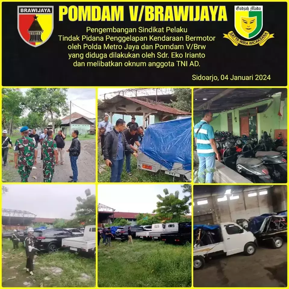 Polda Metro Jaya dan Pomdam V/Brawijaya mengungkap sindikat tindak pidana pencurian kendaraan bermotor (curanmor) yang melibatkan oknum anggota TNI AD, Minggu, 7 Januari 2024. 