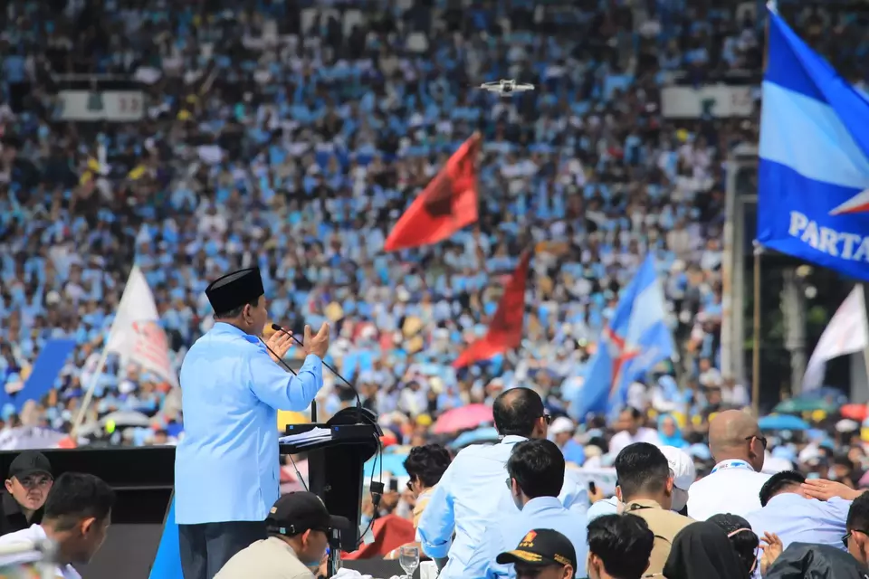 Capres 02 Prabowo Subianto, dalam acara kampanye akbar bertajuk pesta rakyat di GBK pada Sabtu 10 Februari 2024. 