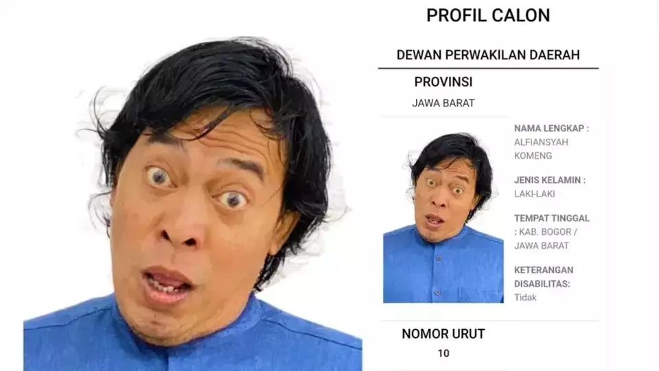 Komeng menggunakan foto yang tidak biasa di surat suara calon DPD 2024 provinsi Jawa Barat. 