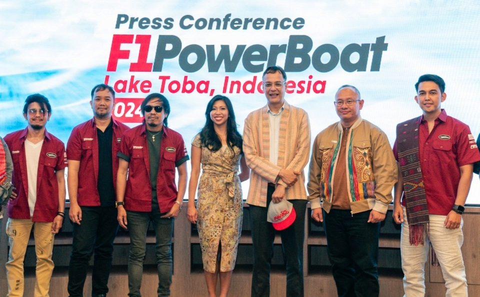 Konferensi pers persiapan dan tiket ajang balap perahu motor tingkat internasional, F1 Powerboat 2024 Danau Toba, Sumatera Utara, di Gedung Sarinah Jakarta, Senin, 19 Februari 2024.
