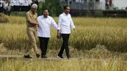 Presiden Jokowi (kanan) bersama Menhan Prabowo Subianto (tengah) dan Gubernur Jateng Ganjar Pranowo. (Foto: Instagram/@ganjar_pranowo)