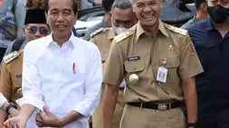 Presiden dan Gubernur Jateng Ganjar Pranowo di sela-sela kunjungan ke Boyolali dan Sukoharjo, Senin (10/4/2023).