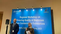 Kepala BPOM, Penny K. Lukito menyampaikan sambutan di acara Regional Workshop on Ensuring Quality of Medicines from Contaminated Substances yang berlangsung di Jakarta.