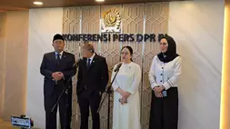 Ketua DPR Puan Maharani dan pimpinan DPR memberi keterangan kepada pers di Komplek DPR/MPR pada Kamis (19/2/2026). Foto: Ilham Oktafian
