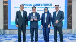 (kiri-kanan) Direktur Network & Retail Funding BRI Aquarius Rudianto, Direktur Utama BRI Hery Gunardi, Direktur Treasury & International Banking Farida Thamrin, dan  Direktur Micro BRI Akhmad Purwakajaya pada saat konferensi pers Kinerja Keuangan BRI Triwulan IV 2025 di Kantor Pusat BRI Jakarta, Kamis (26/2/2026). (ist)
