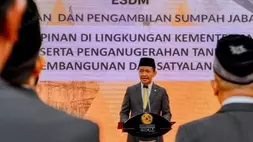 Menteri Energi dan Sumber Daya Mineral (ESDM) Bahlil Lahadalia dalam pelantikan Pejabat Pimpinan Tinggi Pratama di lingkungan Kementerian ESDM, Jakarta, pada Rabu (6/5/2026). (Foto: Kementerian ESDM)