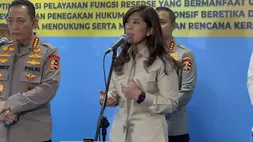 Menteri Komunikasi dan Digital (Menkomdigi), Meutya Hafid saat dijumpai di Bareskrim Polri, Jakarta, Kamis (7/5/2026).