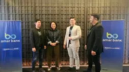 (kiri-kanan) SVP Finance Amar Bank, David Wirawan; Marketing Head Amar Bank, Rosalinda Hoesin; Direktur Retail Banking Amar Bank, Abraham Lumban Batu; dan VP Product, Design, & Research Amar Bank, Gasim Alkaf di Jakarta, Senin (25/5/2026). (Investor Daily/Nida Sahara)