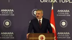 Menteri Luar Negeri Turki Hakan Fidan menyampaikan pernyataannya dalam konferensi pers usai Pertemuan 2+2 Menlu-Menhan RI-Turki di Ankara, Turki, Jumat (9/1/2026). (Foto: ANTARA/Nabil Ihsan/am)