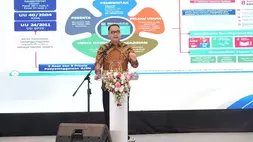 Direktur Jaminan Pelayanan Kesehatan BPJS Kesehatan, Abdi Kurniawan Purba dalam Rapat Kerja Nasional (Rakernas) TKMKB Tahun 2026 pada Kamis, 11 Juni 2026. (BPJS Kesehatan/Istimewa)
