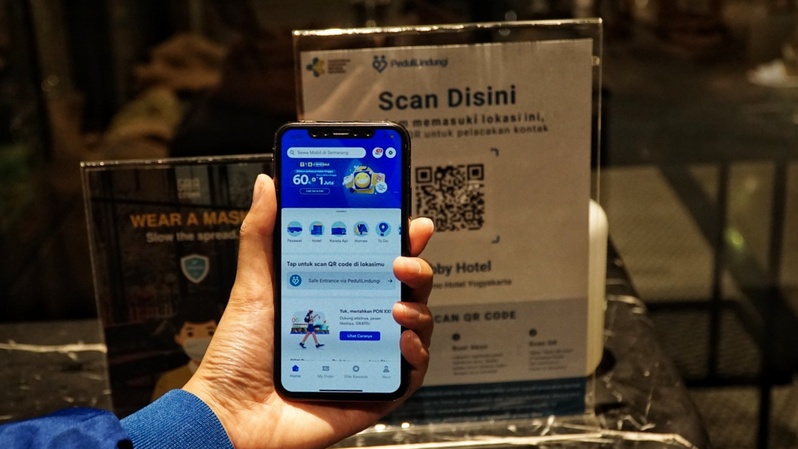 Tampilan layar tiket.com yang telah terhubung dengan aplikasi PeduliLindungi. ( Foto: Istimewa )