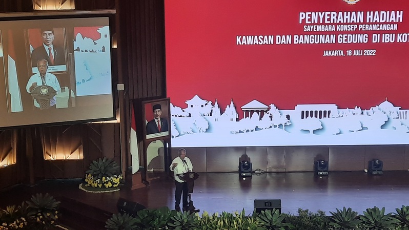 Menteri Pekerjaan Umum dan Perumahan Rakyat (PUPR), Basuki Hadimuljono pada penyerahan hadiah sayembara IKN di Auditorium PUPR, Jakarta, Senin (18/7). (Foto: Ist)