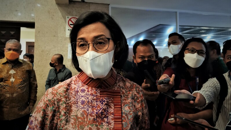 Menteri Keuangan Sri Mulyani Indrawati setelah mengikuti Rapat Kerja dengan Komisi XI DPR di Gedung DPR pada Kamis (22/09/2022).