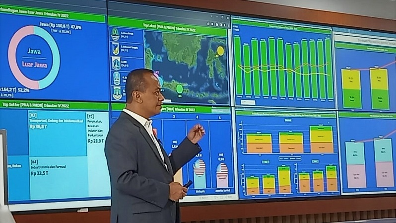 Menteri Investasi/Kepala Badan Koordinasi Penanaman Modal (BKPM) Bahlil Lahadalia dalam Konferensi Pers Realisasi Investasi Triwulan IV Tahun 2022 di Kantor Kementerian Investasi/BKPM, Jakarta, Selasa (24/1/2023). (B-Universe Photo/Arnoldus Kristianus)