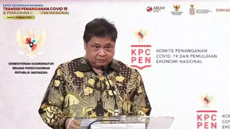 Menteri Koordinator Bidang Perekonomian Airlangga Hartarto dalam Rapat Koordinasi Nasional Transisi Penanganan Covid-19 dan Pemulihan Ekonomi Nasional (PC-PEN) Tahun 2023, Kamis (26/1/2023).