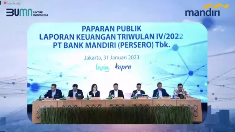 Konferensi pers Paparan Publik Laporan Keuangan Triwulan IV-2022 Bank Mandiri, Selasa (31/1/2023).