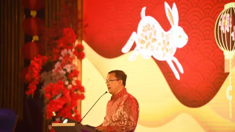 Direktur Utama Bank BTN Haru Koesmahargyo pada acara BTN Prioritas Market Outlook & Chinese New Year 2023 di Surabaya.