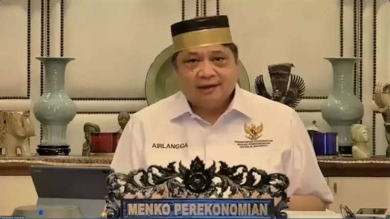 Menteri Koordinator Bidang Perekonomian Airlangga Hartarto dalam Kick Off Gerakan Nasional Pengendalian Inflasi Pangan (GNPIP) 2023 pada Minggu (05/3/2023). (Investor Daily/Arnoldus Kristianus)