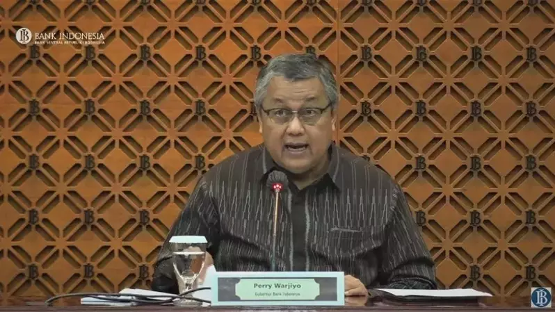 Gubernur Bank Indonesia (BI), Perry Warjiyo dalam konferensi pers hasil Rapat Dewan Gubernur (RDG) BI, di Jakarta, Kamis (16/3/2023).(B-Universe Photo/Arnoldus Kristianus)