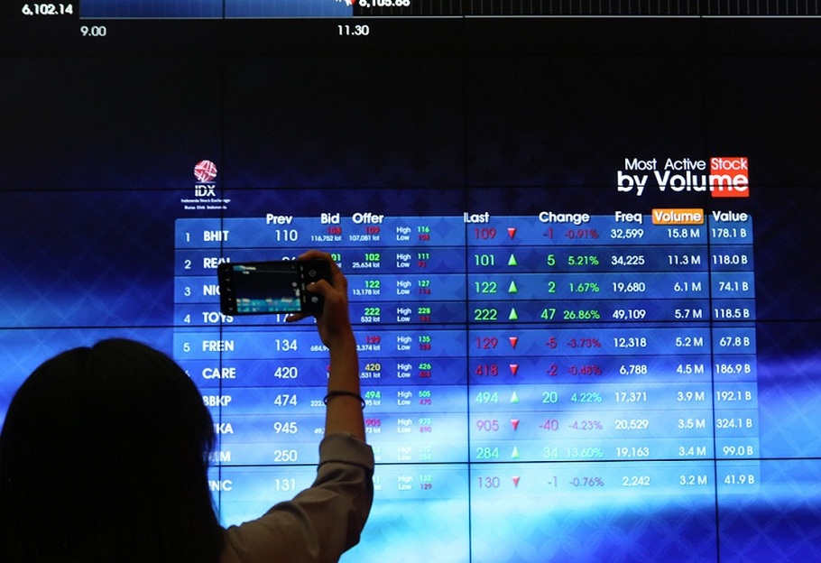 Karyawan memotret monitor perdagangan saham di Bursa Efek Indonesia, Jakarta. Foto ilustrasi: Beritasatu Photo/Uthan AR