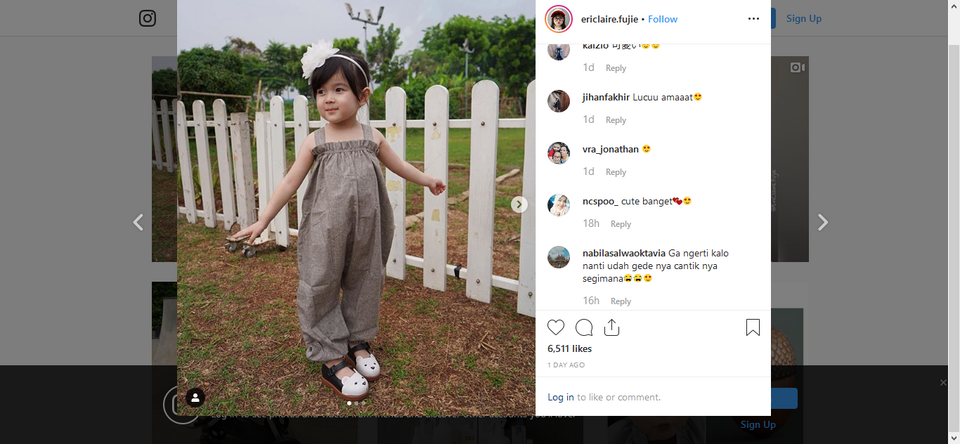 Salah satu selebram anak, Eri Claire Fuji ( Foto: Instagram@ericlaire.fujie )