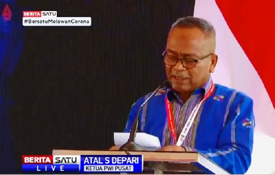 Sambutan Ketua PWI Pusat Atal S Depari dalam Peringatan Hari Pers Nasional (HPN) 2022 di Kendari, Sultra, Rabu (9/2/2022). Sumber: BSTV