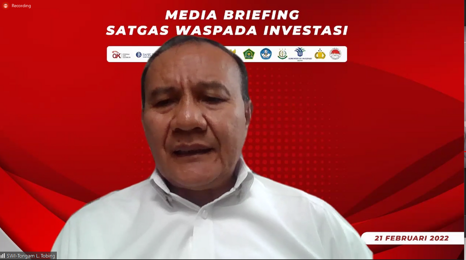 Ketua Satgas Waspada Investasi Tongam L Tobing saat media briefing, Senin (21/2). Foto: Investor Daily/Nida Sahara